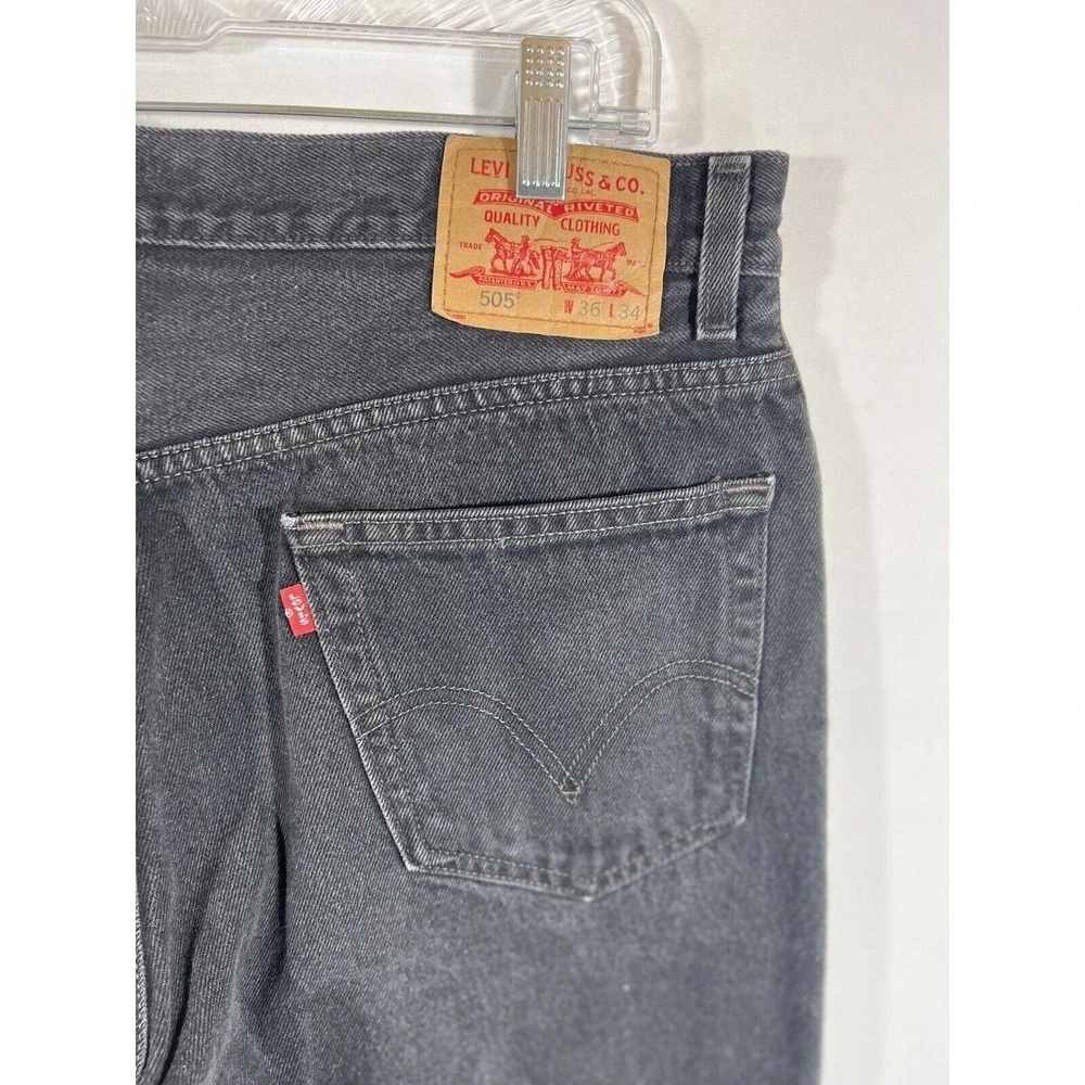 Levis 505 Mens Jeans 36x34 Black Regular Fit Red Tab‎ Denim